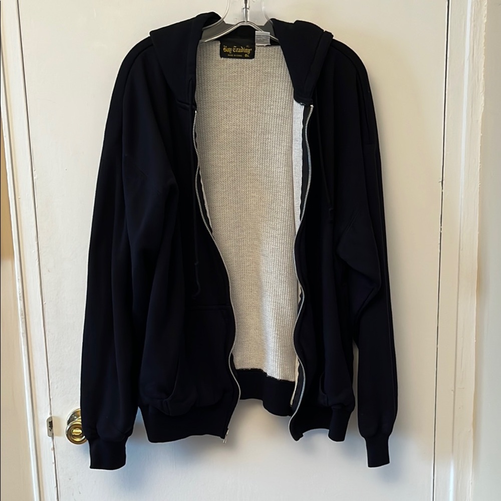 Cozy Warm Waffle-lined, Metal Zip-Up Black Hoodie